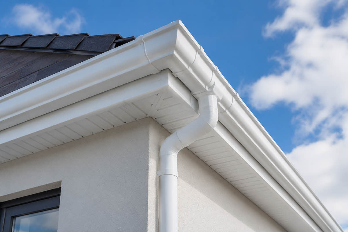 clean roofline with freshly installed guttering system